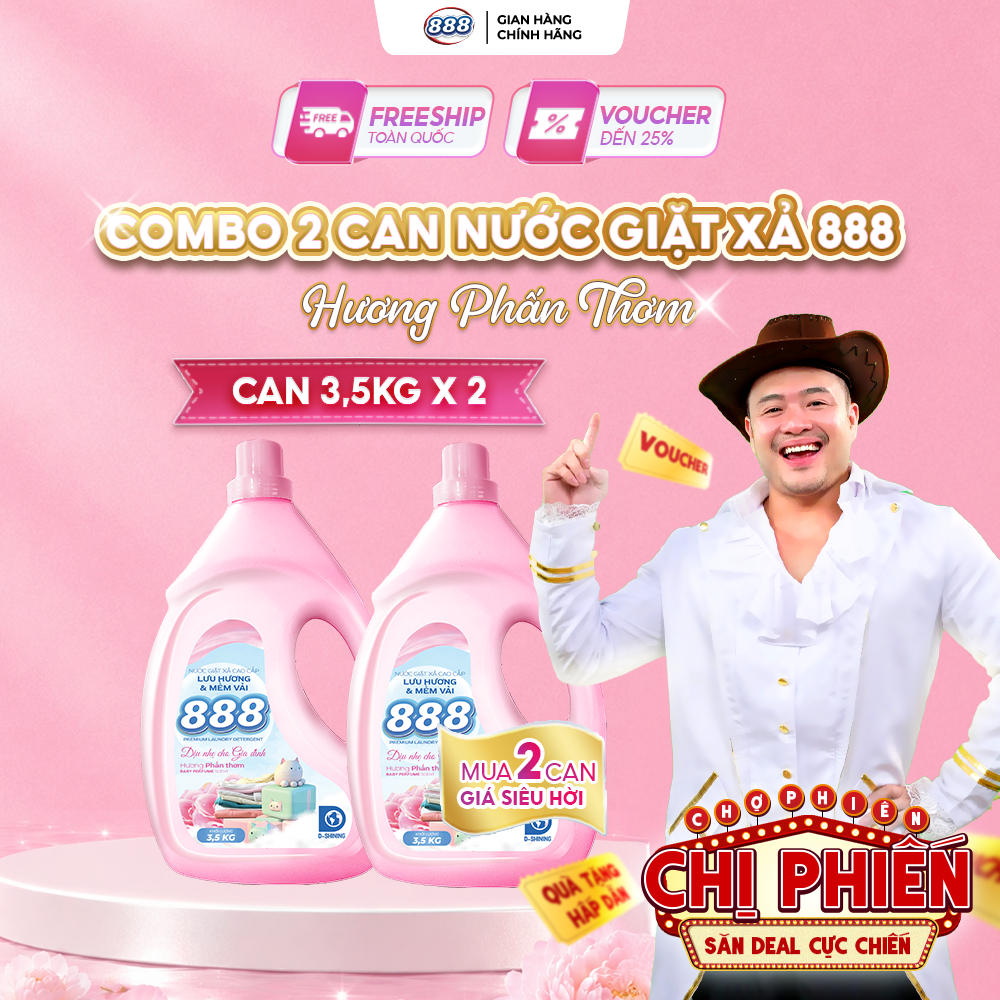 Combo 2 Can NƯỚC GIẶT XẢ 888 - Hương Phấn Thơm 3.5kg