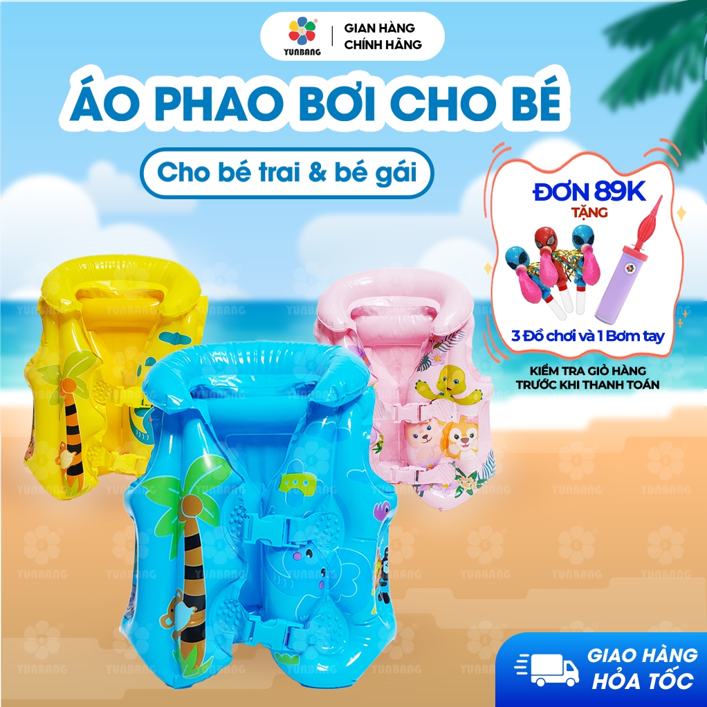 Áo Phao Bơi YUNBANG Cho Bé Từ 2-12t, Áo Phao Bơi Bé Trai, Bé Gái Đỡ Cổ Tập Bơi Đi Bơi Biển An Toàn