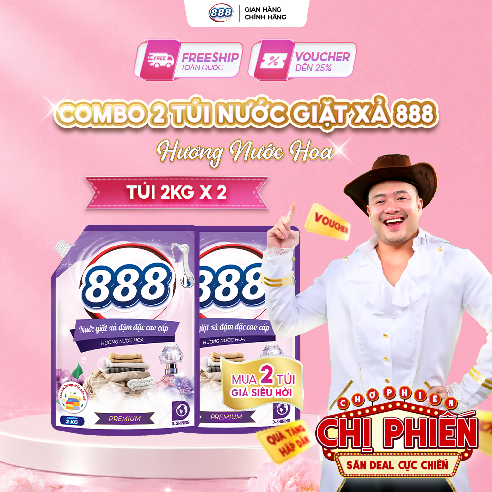[Chỉ 73K/ Túi] - NƯỚC GIẶT XẢ 888 - Hương Nước Hoa Cao Cấp 2kg