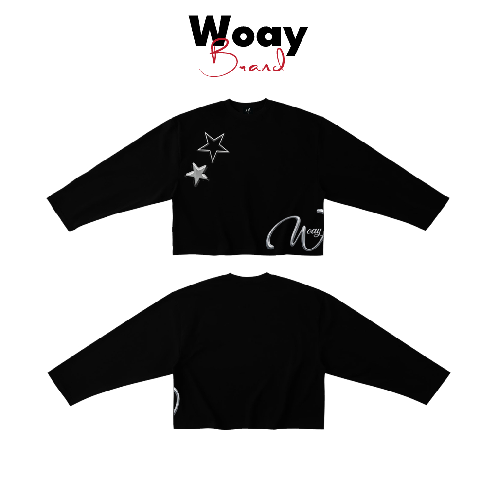 (Long Tee) Áo Thun Boxy Woay StarBling - Black - FORM BOXY - 100%Cotton 2 chiều - 280gms