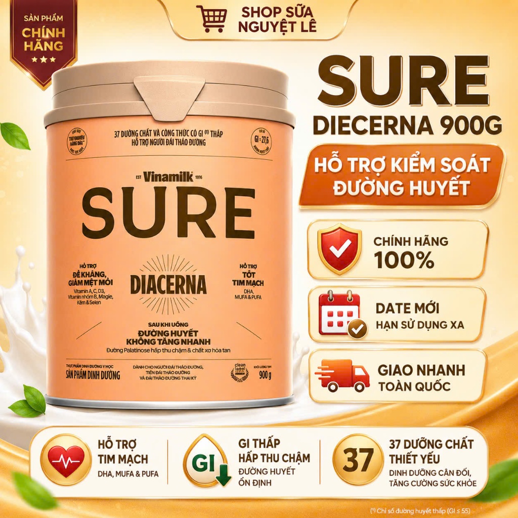Combo 02 lon Sure Diecerna 900g Vinamilk - Hỗ Trợ Ổn Định Đường Huyết - Dinh Dưỡng Cho Người Tiểu Đư