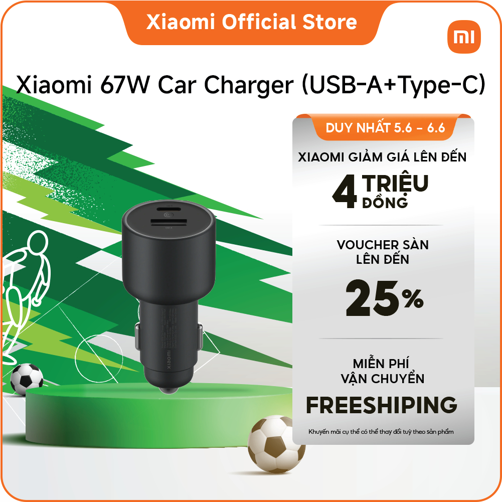 Bộ sạc ô tô Xiaomi 67W Car Charger (USB-A + Type-C) | Sạc nhanh Type-C TỐI ĐA 67W | Đầu ra hai cổng 