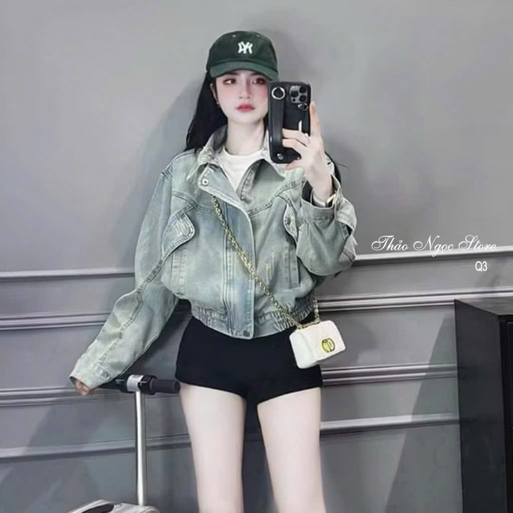 [AA3279]~Áo khoác nón jean  nữ, áo chống nắng nữ freesize form ngắn phối túi lật kiểu phong cách cá 