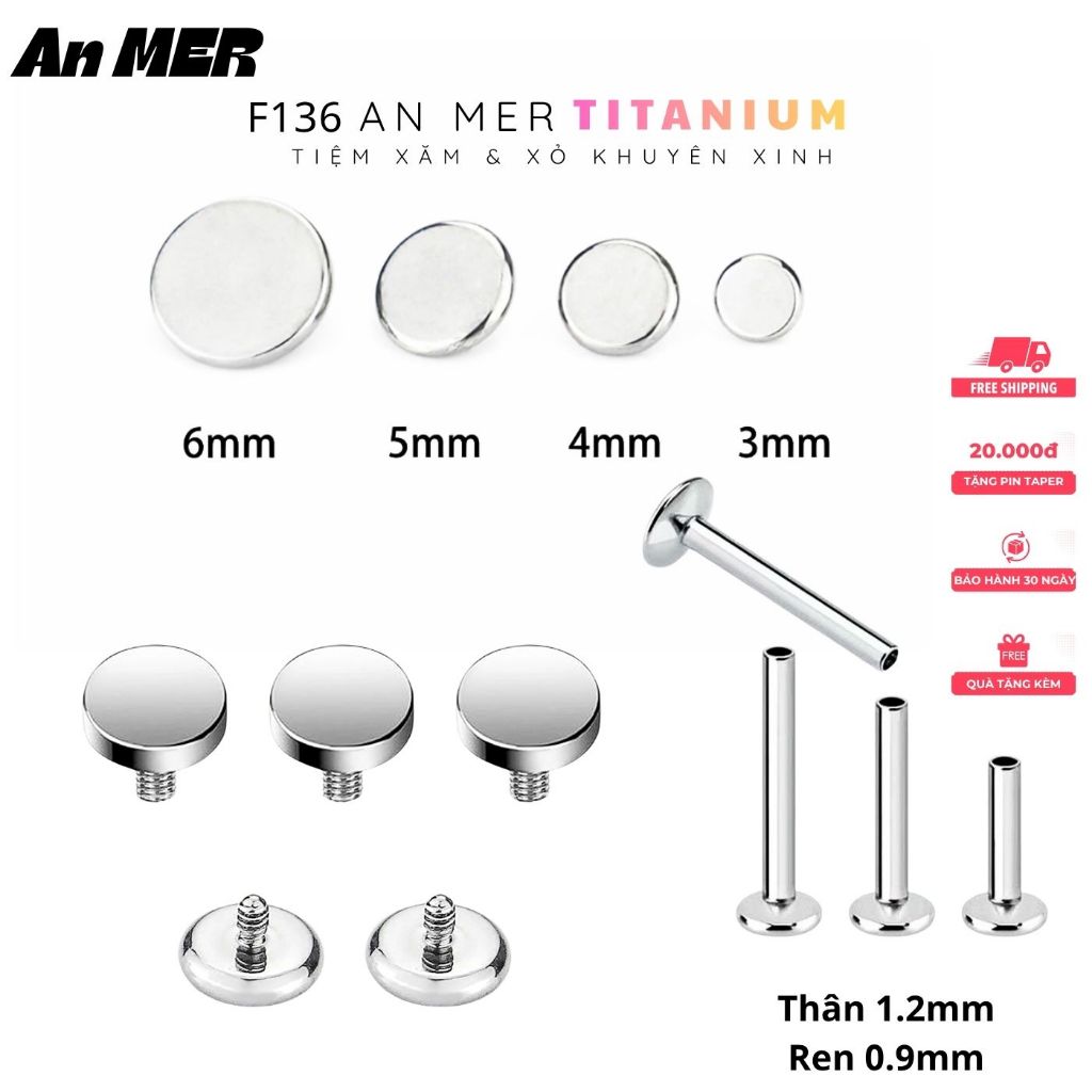 F136 Titanium Khuyên Tai/Môi Mặt Dẹp Trơn - An MER
