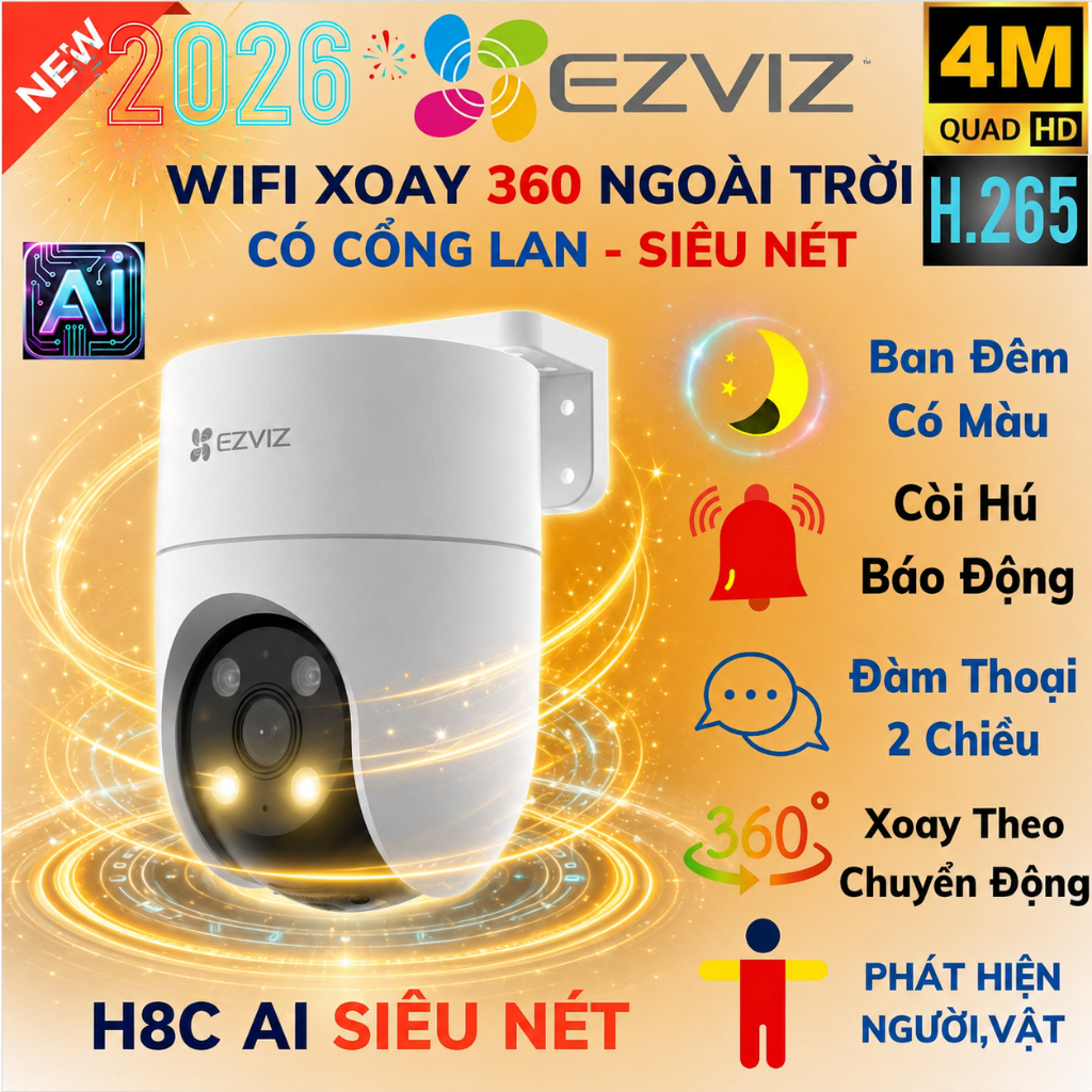 Camera ngoài trời Wifi EZVIZ C8C, H8C H8 PRO C8W Full HD 1080P 2K+ 4MP xoay 360 Độ, Có màu ban đêm