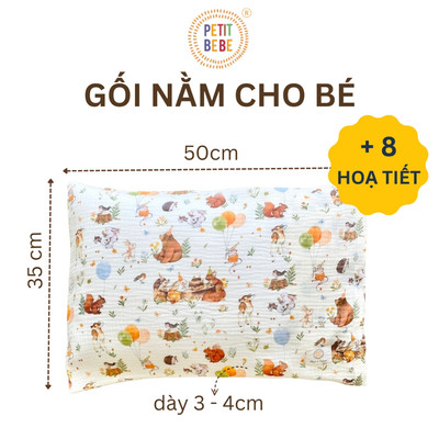 Gối nằm trẻ em muslin cho bé size 35x50cm Petit Bebe gối ngủ mềm mát thoáng khí