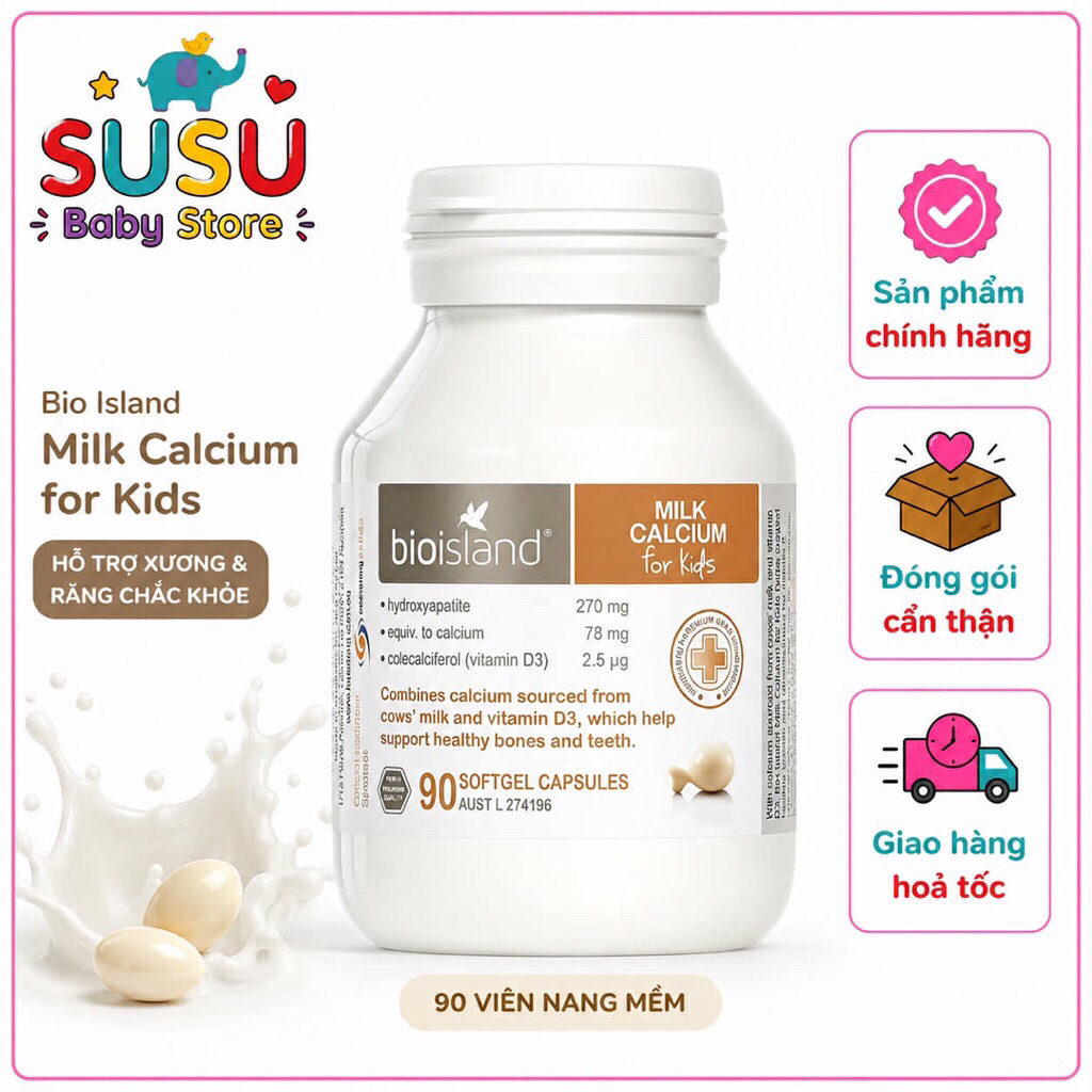 Canxi Sữa Bio Island Milk Calcium Úc cho bé ( Canxi Bio 90v)