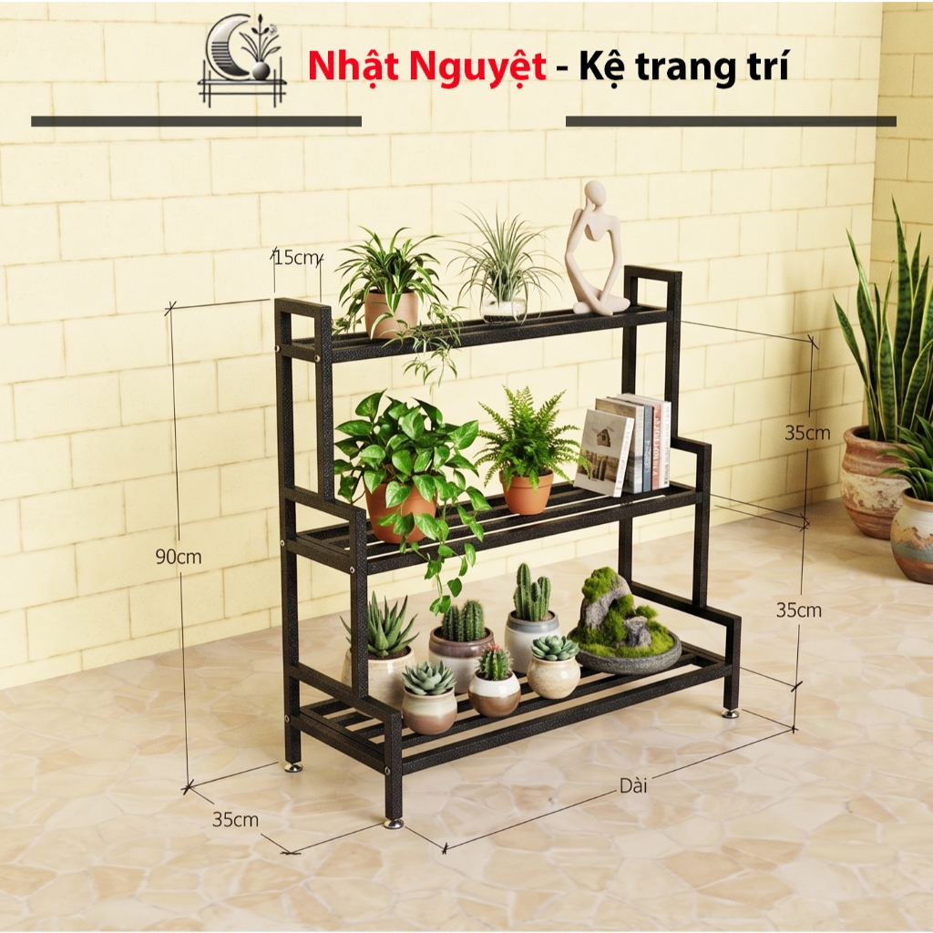 Kệ để chậu hoa cây cảnh 3 tầng trong và ngoài trời - Kệ sắt 3 tầng để chậu cây