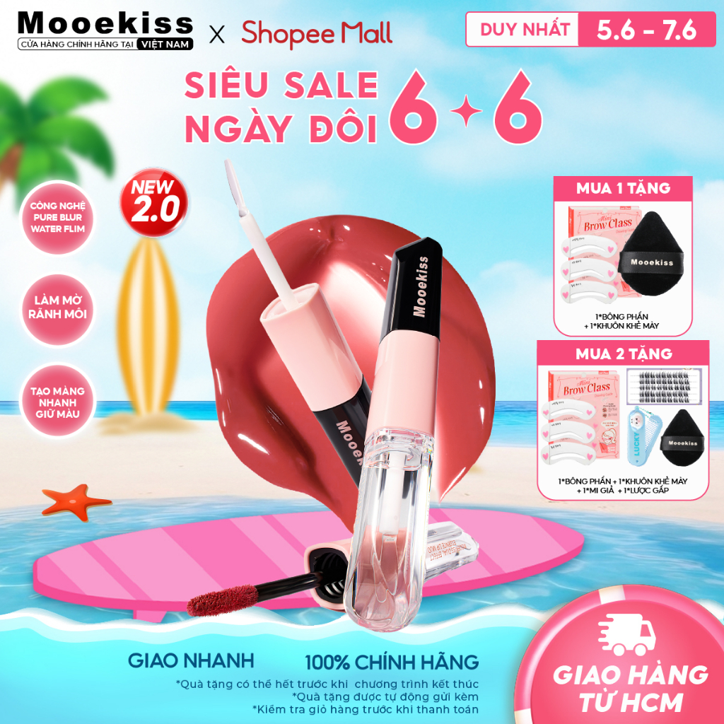 Son môi hai đầu Mooekiss thiết kế hai đầu, đa năng, mờ và bóng W1 3.1g và 1.5g