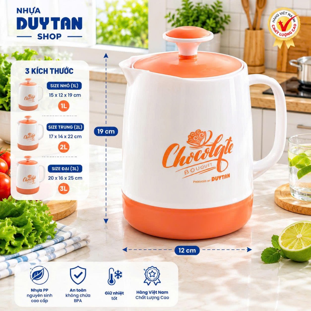 Ca Giữ Nhiệt Duy Tân Nhựa PP Chính Hãng (Size Nhỏ/Trung/Đại 1 Lít - 2 Lít - 3 Lít) Đựng Đá Nước Nóng
