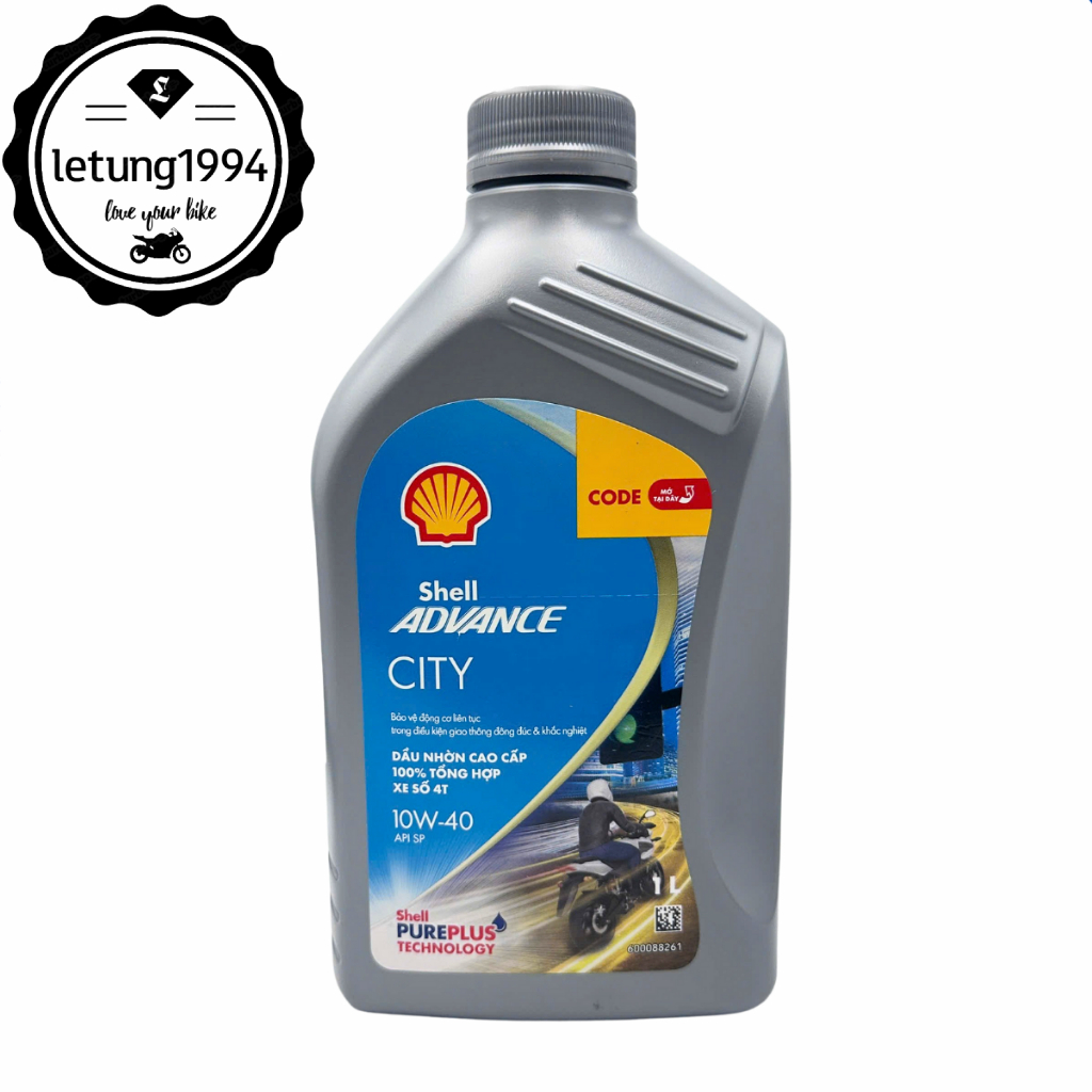 Nhớt tổng hợp cho xe số, côn tay Shell Advance City API SP Sản xuất tại Thái Lan