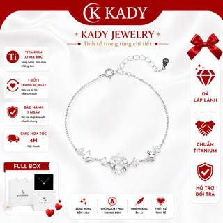 Lắc tay nữ màu bạc charm hoa TITANIUM, KADY  không đen không gỉ ( FULL BOX HỘP)