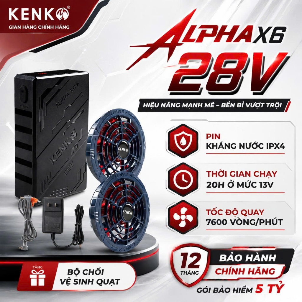 KENKO Alpha X6 28V Bộ Pin Quạt Hiệu Suất Cao Cho Áo Điều Hòa, Bảo Hành 12 Tháng