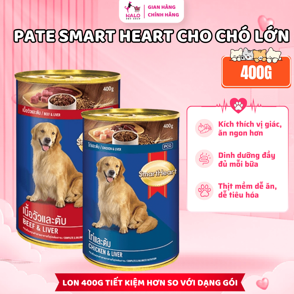 Pate SmartHeart Cho Chó Lớn 400G Pate Dạng Lon Vị Bò & Gan, Gà & Gan Giàu Dinh Dưỡng Cho Cún