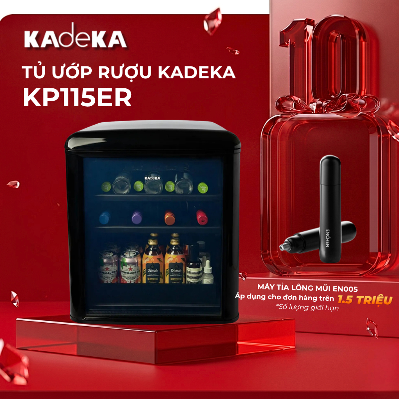 Tủ Ướp Rượu Kadeka KP115ER 12 chai vang | Tủ bảo quản mặt nạ, trái cây, thuốc, đồ uống- BH 24 Tháng