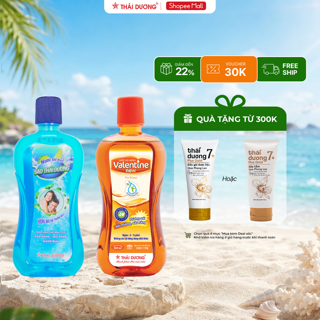 Nước súc miệng Valentine ngăn ngừa nhiệt miệng, hôi miệng, sâu răng, 500ml - Sao Thái Dương 500ml