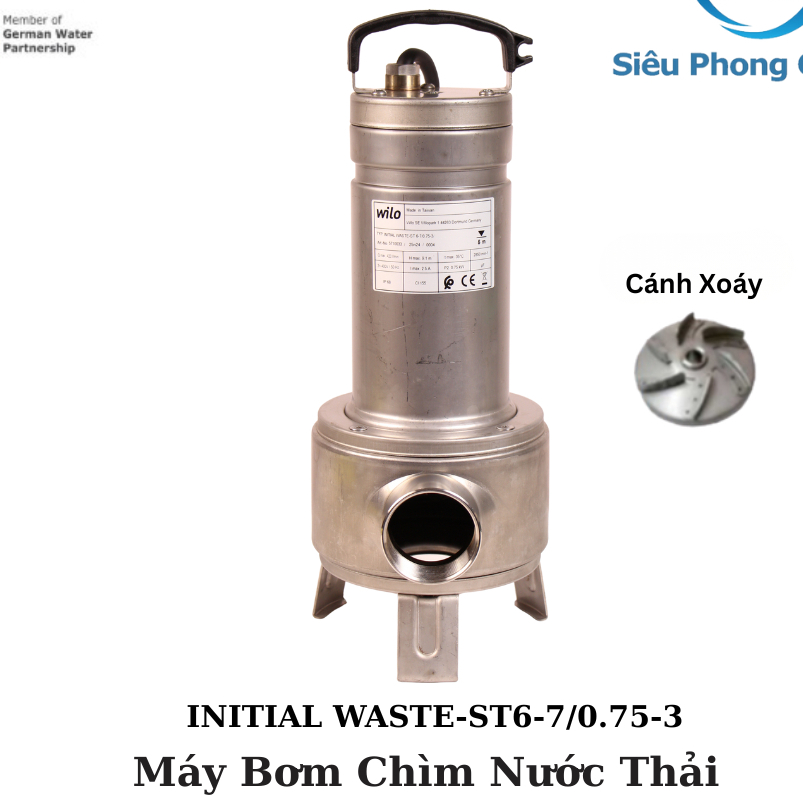 [Initial Waste-ST6-7/0.75-3] Máy Bơm Chìm Nước Thải Wilo Initial Waste-ST6-7/0.75-3