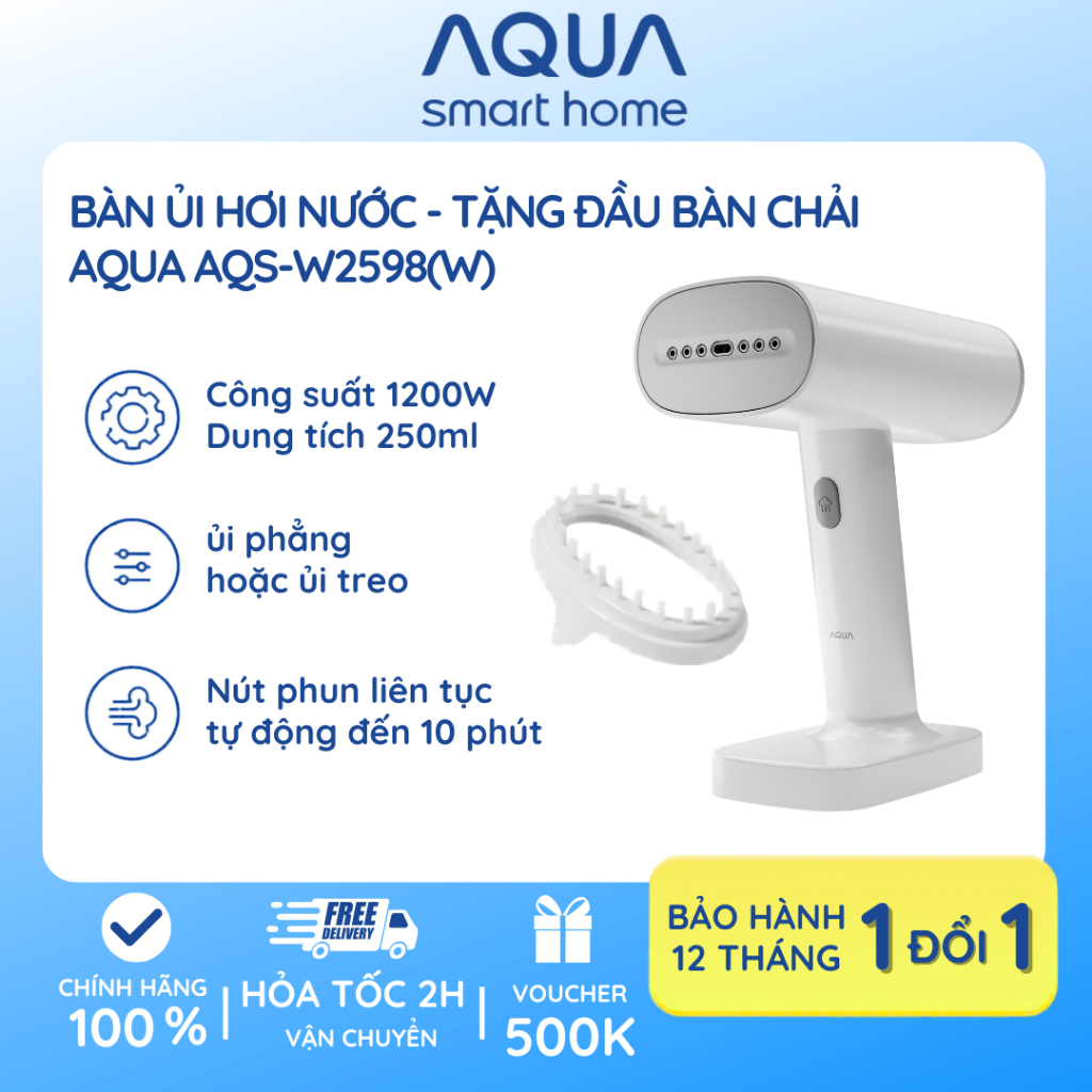 Bàn Ủi Hơi Nước Cầm Tay AQUA AQS-W2598 1300W, Ủi Treo & Khô, Chống Rò Rỉ, Nhỏ Gọn