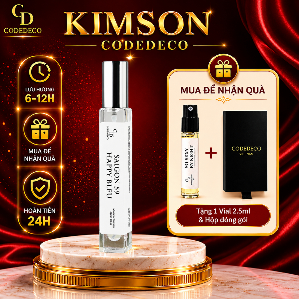 Tinh dầu nước hoa CODEDECO Saigon 59 Happy Bleu Thanh Lịch, Nhẹ Nhàng, Cuốn Hút - 10ml Dạng Xịt