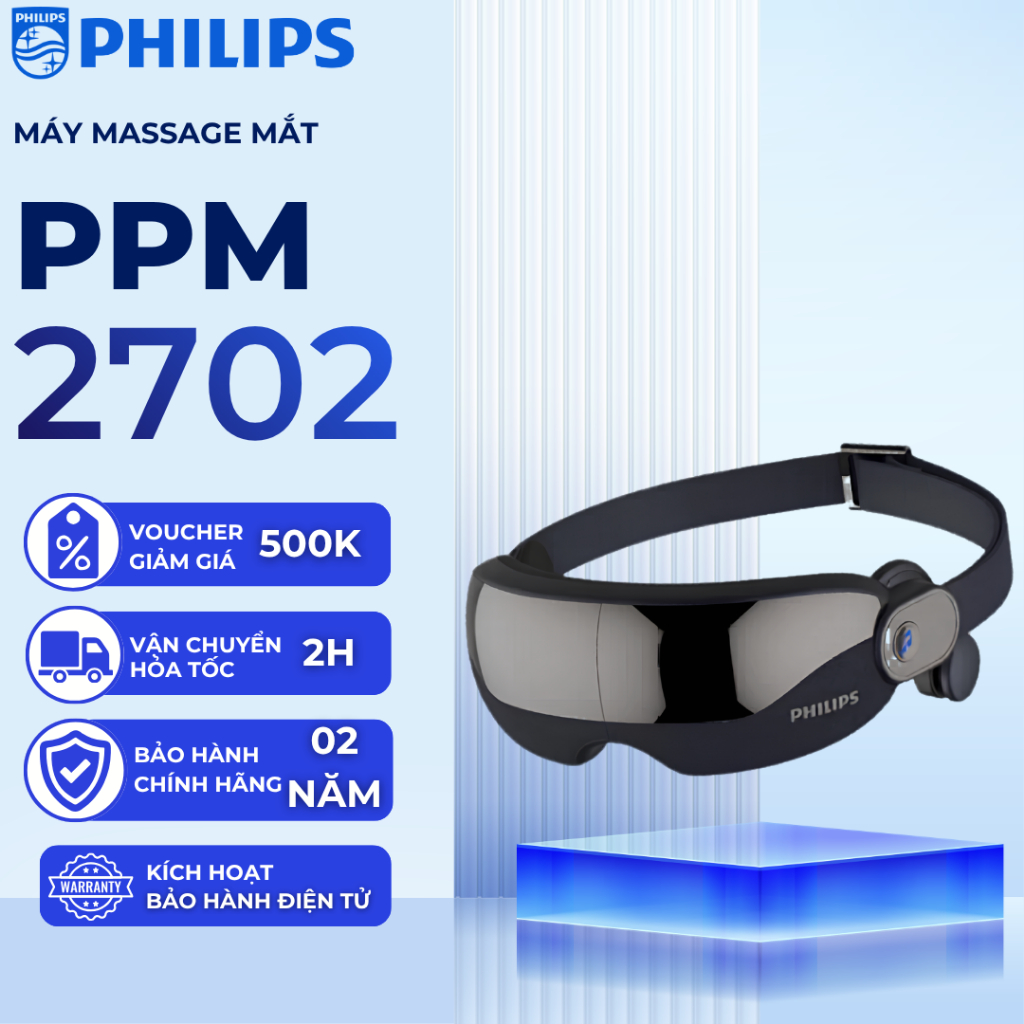 Máy Massage Mắt Philips PPM2702 - Chườm Nóng 42°C, Bluetooth, Gấp Gọn, Giảm Mỏi Mắt - Cao cấp