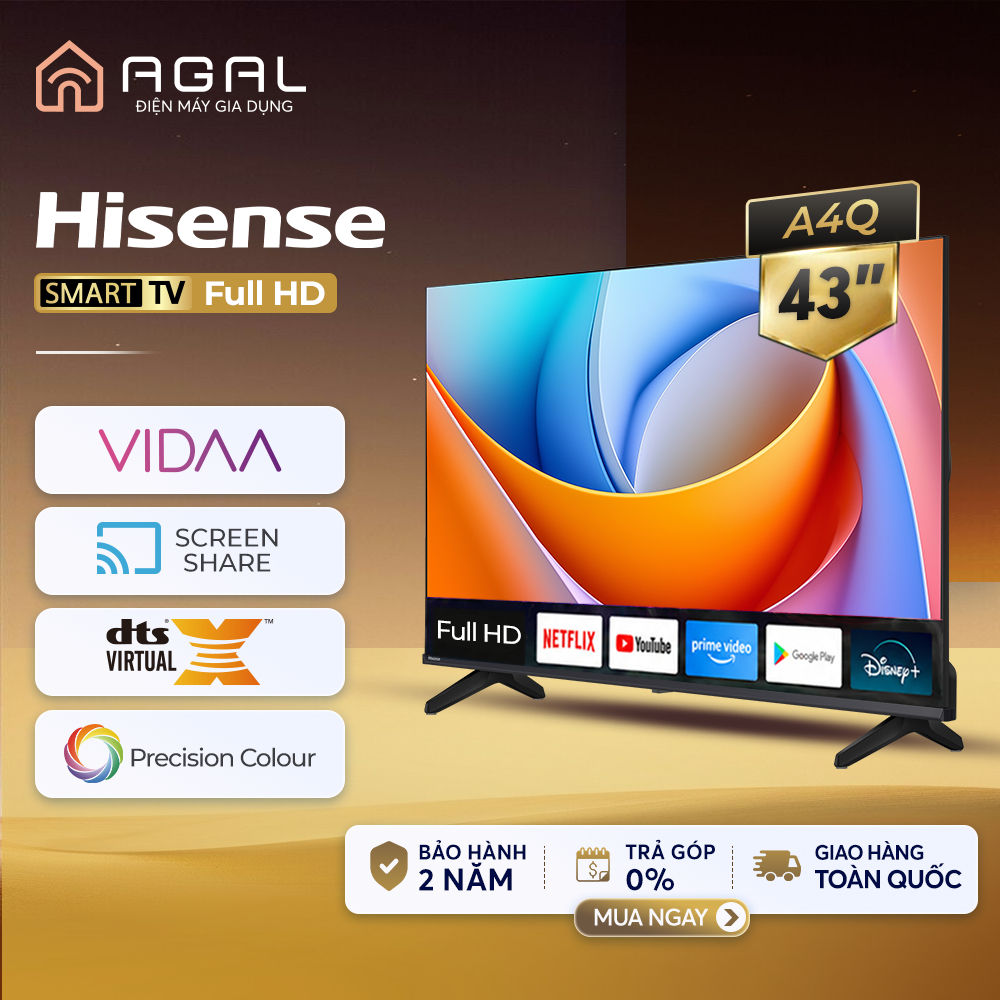 Smart Tivi Hisense 43 inch Full HD 43A4Q, Giao Hàng Toàn Quốc, Bảo Hành 24 Tháng