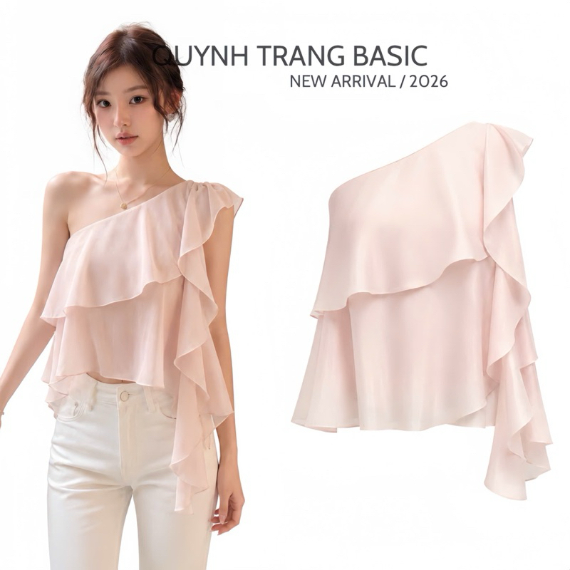 Janna Top - Áo Kiểu Nữ Lệch Vai Bèo Tầng Voan Tơ Mềm Dáng Suông Thanh Lịch By QuynhTrangBasic