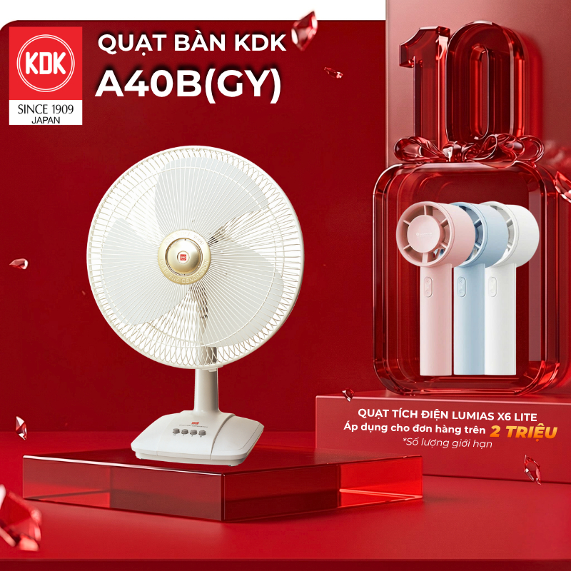 Quạt bàn Nhật 3 mức gió (50W) KDK  A40B(GY) - Bảo hành chính hãng 12 tháng