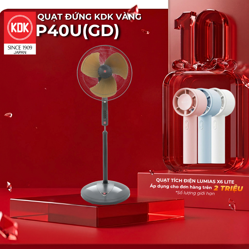 Quạt đứng KDK màu Vàng  P40U(GD) - Bảo hành Chính hãng KDK