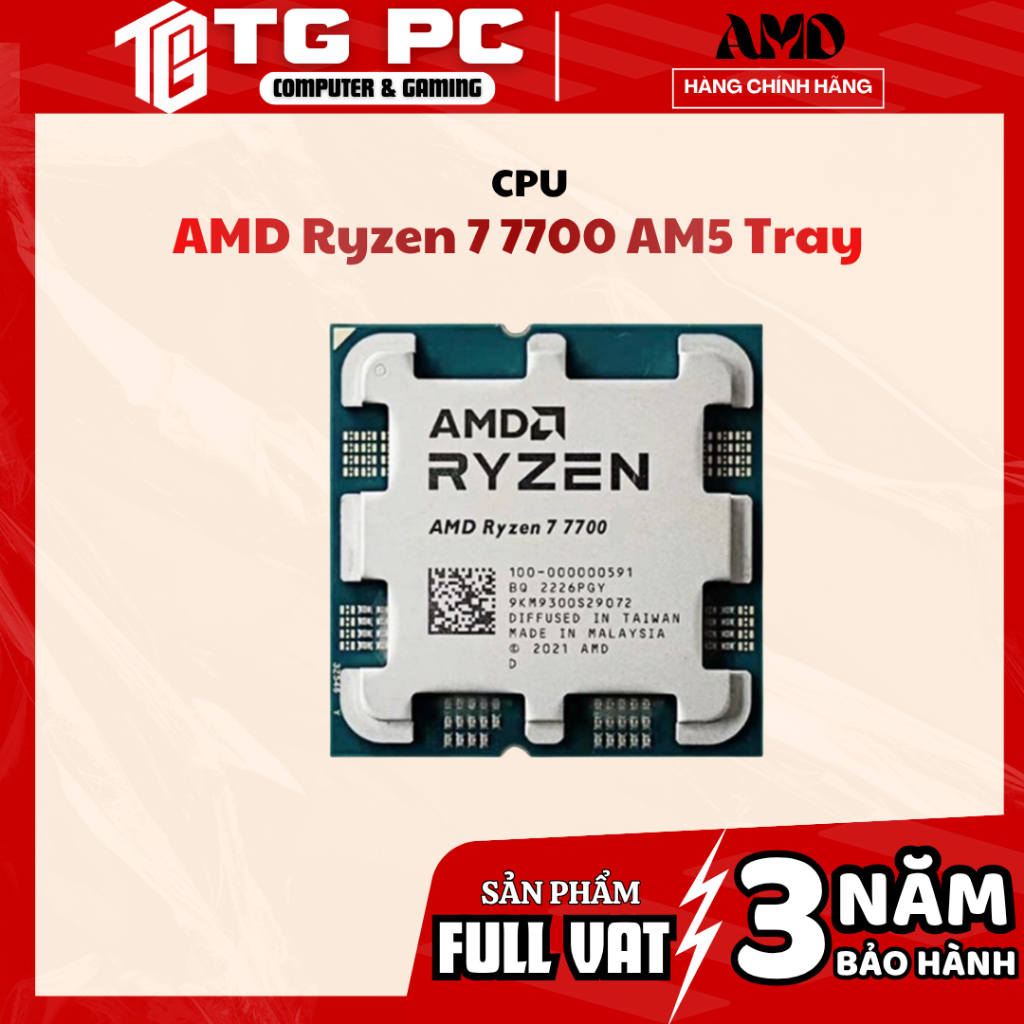[FULL VAT] CPU AMD Ryzen 7 7700 AM5 Tray - NEW CHÍNH HÃNG BẢO HÀNH 36 THÁNG