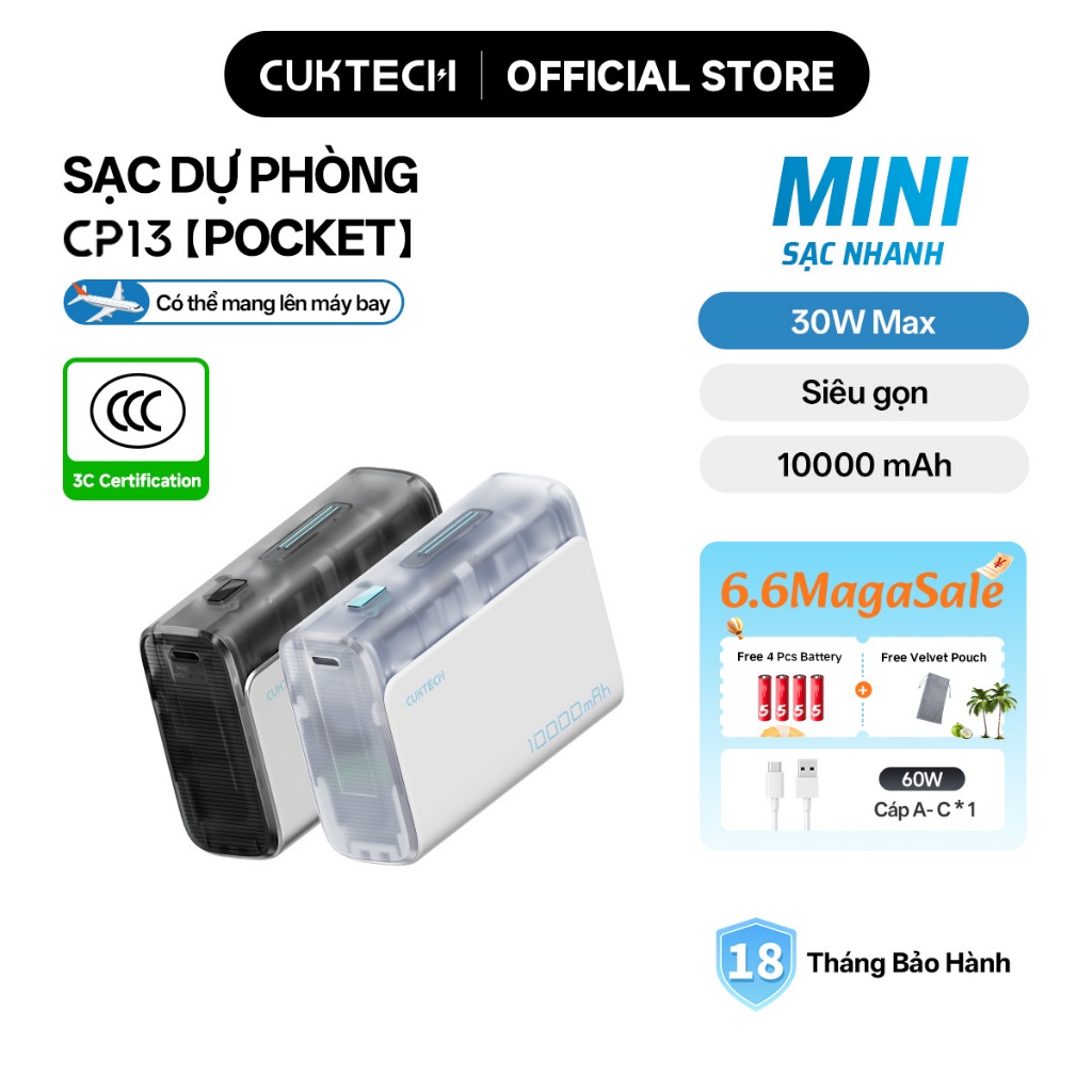 【Được chứng nhận CCC】CUKTECH Pin Dự Phòng Mini 10000mAh Sạc Nhanh 30W – Hỗ Trợ iP16/15/14 | BigBuy360 - bigbuy360.vn