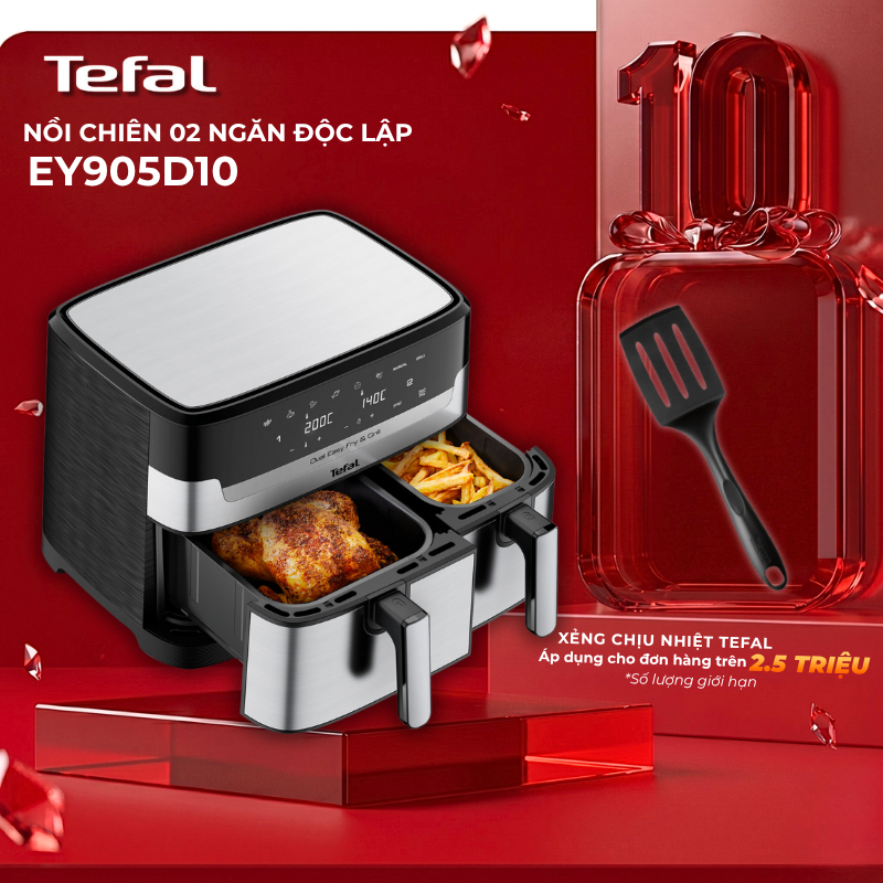 Nồi chiên không dầu điện tử 2 ngăn Tefal Dual Easy Fry & Grill EY905D10 - Bảo Hành Chính Hãng 02 Năm