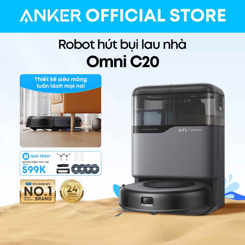 Robot hút bụi lau nhà Eufy Omni C20 7,000 Pa, trạm Omni tự đổ rác, giặt sấy giẻ