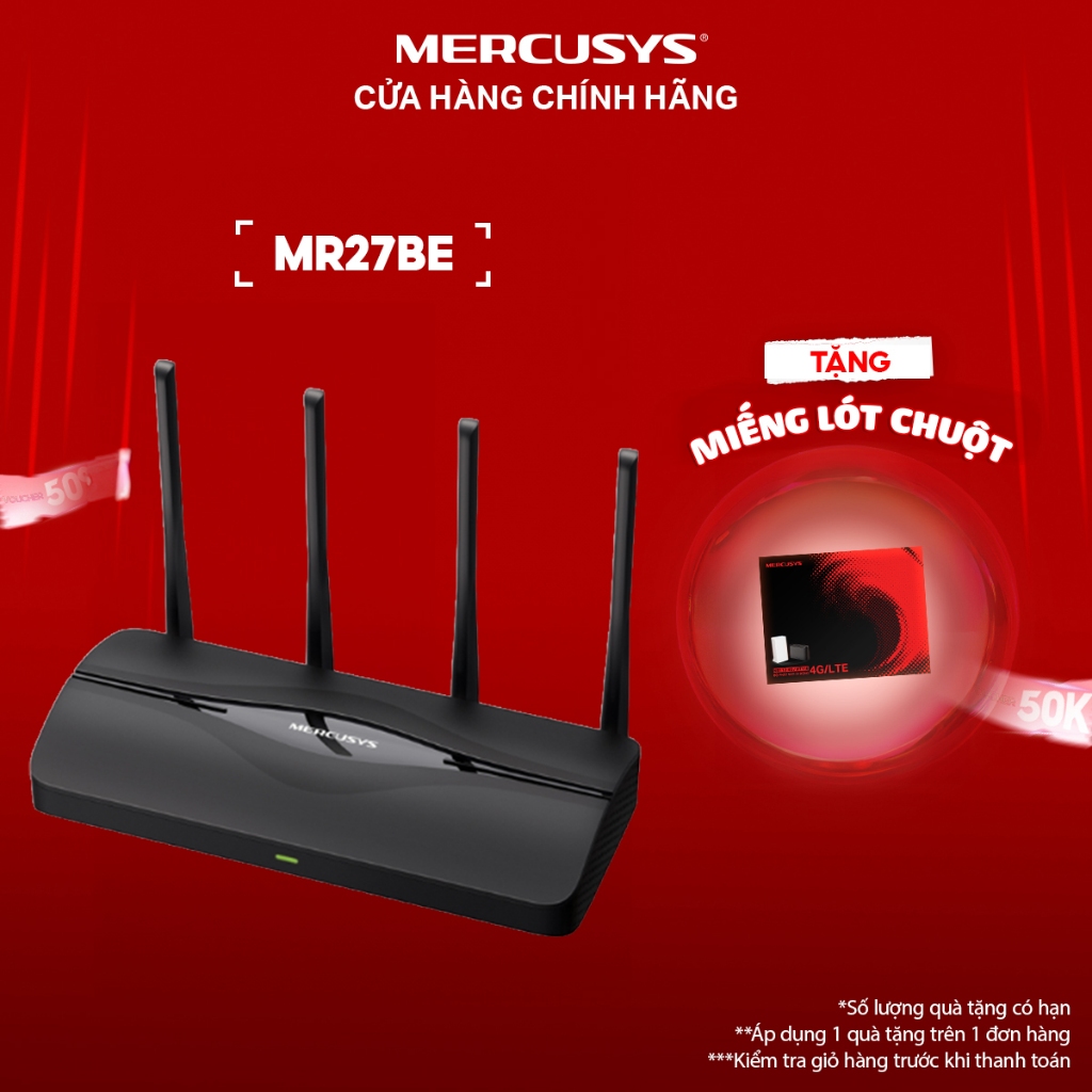 Router Wi-Fi 7 MERCUSYS MR27BE BE3600 Băng Tần Kép Tốc Độ 3.6 Gbps, Công Nghệ Đa Dạng, Bảo Mật Cao