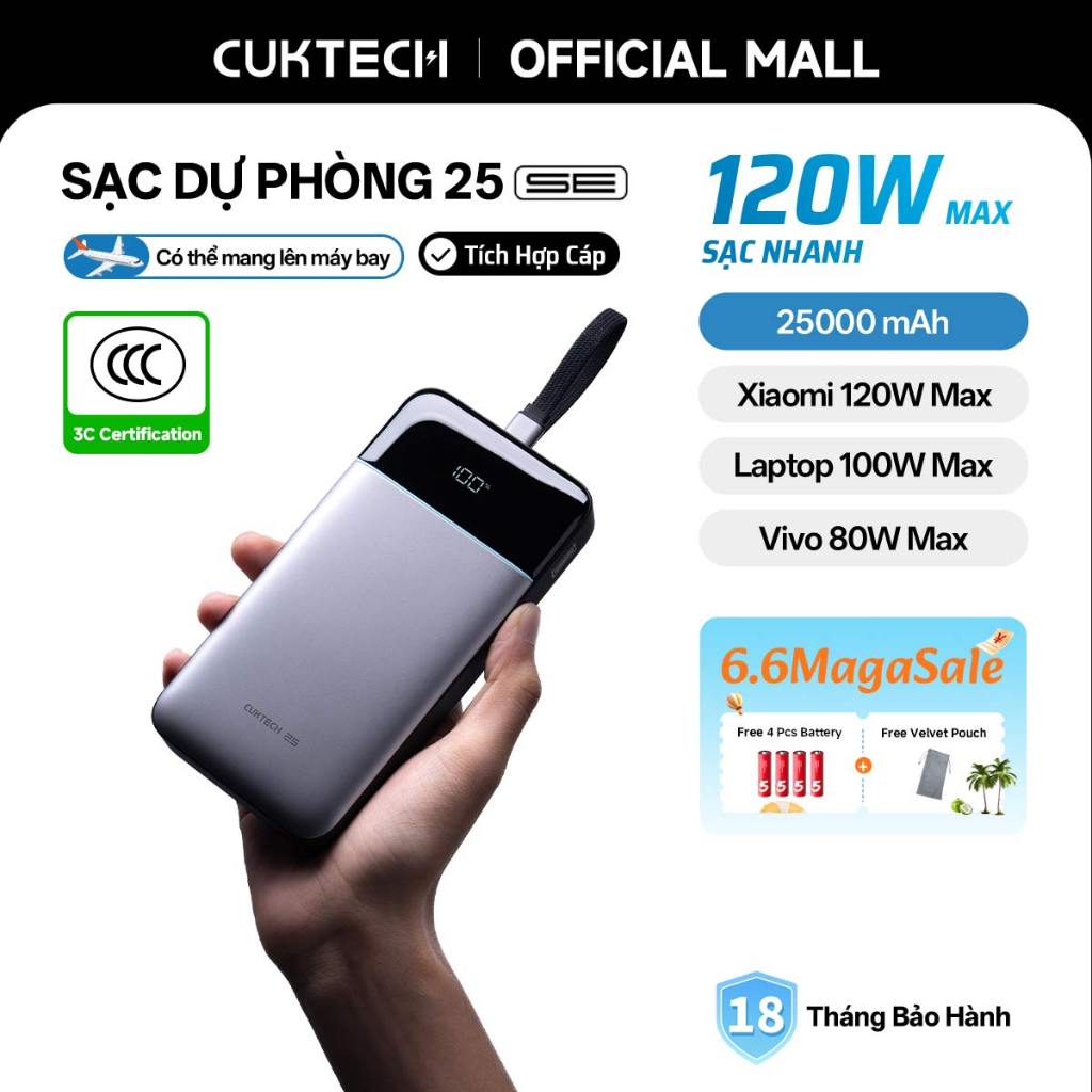 CUKTECH 120W 25000mAh Sạc Nhanh Công Suất Cao Pin Dự Phòng – Hỗ Trợ Xiaomi 120W Laptop 100W Samsung 45W iP16/15/14 | BigBuy360 - bigbuy360.vn