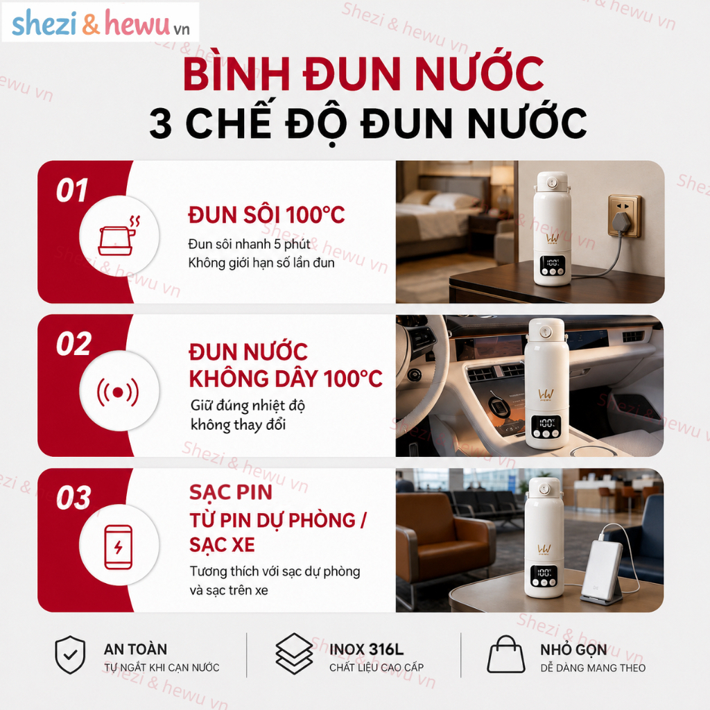 SHEZI & HEWU thế hệ mới 2025 — ấm đun nước điện đầu tiên có thể đun nóng đến 100°C ở cả hai chế độ. | BigBuy360 - bigbuy360.vn