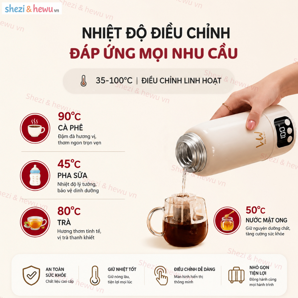 SHEZI & HEWU thế hệ mới 2025 — ấm đun nước điện đầu tiên có thể đun nóng đến 100°C ở cả hai chế độ. | BigBuy360 - bigbuy360.vn