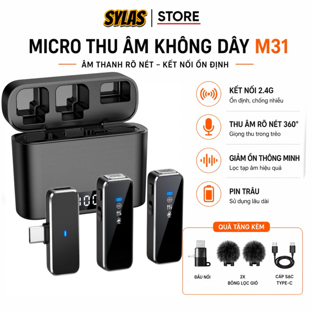 Mic Thu âm Không Dây Cài áo M31 Lọc ồn Thu Âm Chuyên Nghiệp Cho Livestream, Dạy Học, Phỏng Vấn, Quay Video | BigBuy360 - bigbuy360.vn