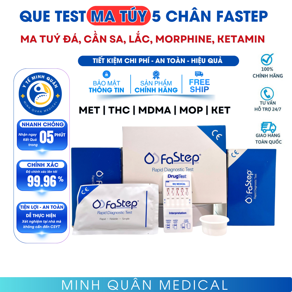 Que test Ma Túy 5 chân, Phát hiện 5 chất ( Đá, Cần sa, Lắc, Morphine, Ketamin ) test bằng nước tiểu 