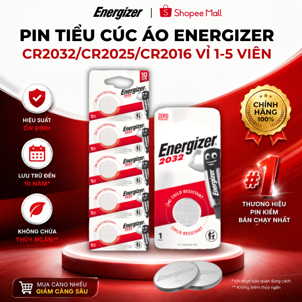 Pin Energizer Lithium 3V CR2032 / CR2025 / CR2016 – Pin Cúc Áo, Pin Smart Key, Chính Hãng – Vỉ 1-5 V