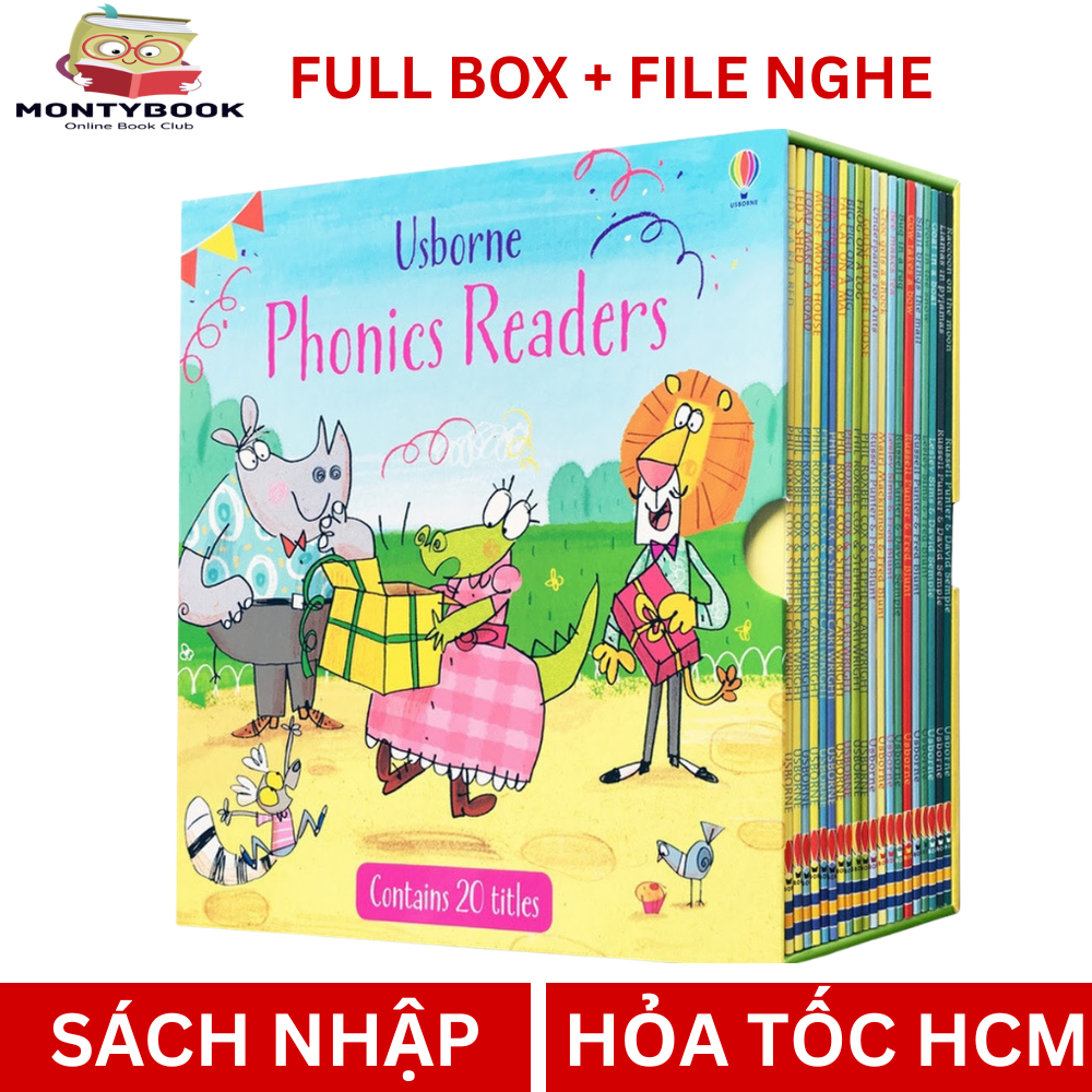 Sách luyện ngữ âm - USBORNE PHONICS READERS 20 cuốn + file mp3, FULL BOXSET KHỔ TO GIẤY BÓNG