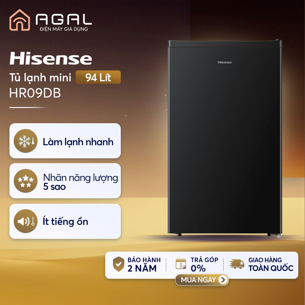 Tủ lạnh Mini 94 lít Hisense HR09DB, Tiết kiệm điện, Trả góp 0%, Giao Hàng Toàn Quốc, Bảo hành 2 năm