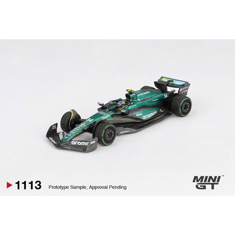 MINI GT #1113 Aston Martin Aramco F1 Team No.14 – Mô Hình Xe Đua F1 1:64 Chính Hãng Sưu Tầm