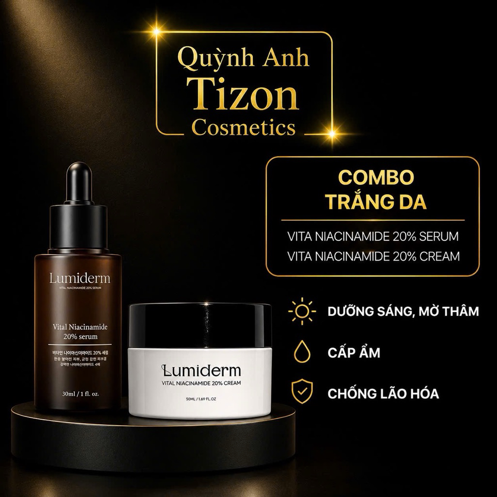 combo serum b3 niacinamide 20% dung tích 30ml +kem đêm b3 niacinamide 20% ( Vỏ Trắng ) dung tích .50