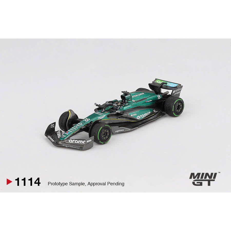 MINI GT #1114 Aston Martin Aramco F1 Team No.18 – Mô Hình Xe Đua F1 1:64 Sưu Tầm Cao Cấp
