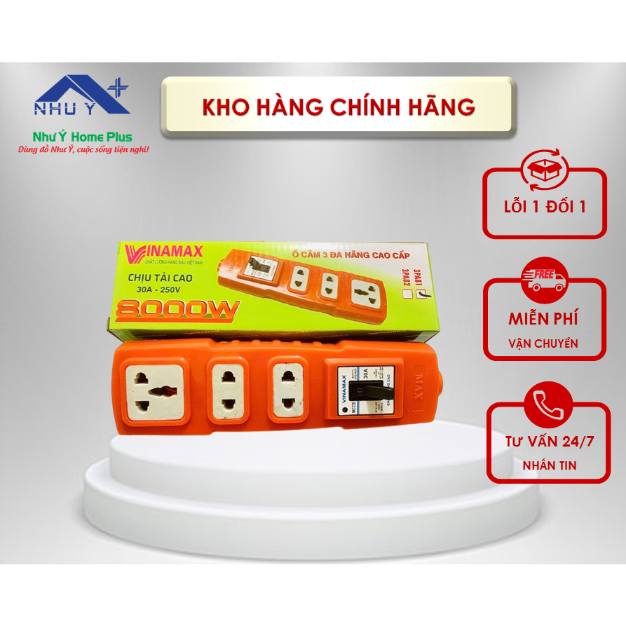 [SỈ SIÊU RẺ] Ổ chịu tải 3 lỗ có Aptomat chính hãng Vinamax (MẶT SỨ ĐẾ SỬ) và Cầu dao sứ chính hãng H