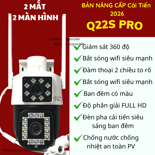 Camera 2 Mắt Q22S Pro  Bảo Hành 5 Năm-Đàm thoại 2 chiêu- quay đêm có màu - Camera Lắp Đặt Ngoài Trời