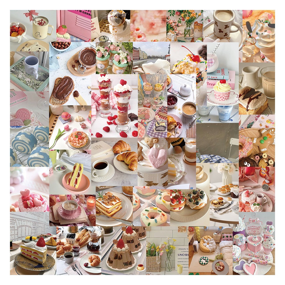 Set 63 Sticker Cafe Đồ Ngọt Bakery Aesthetic 4cm Decor Sổ Tay, Bullet Journal, Laptop, Điện Thoại
