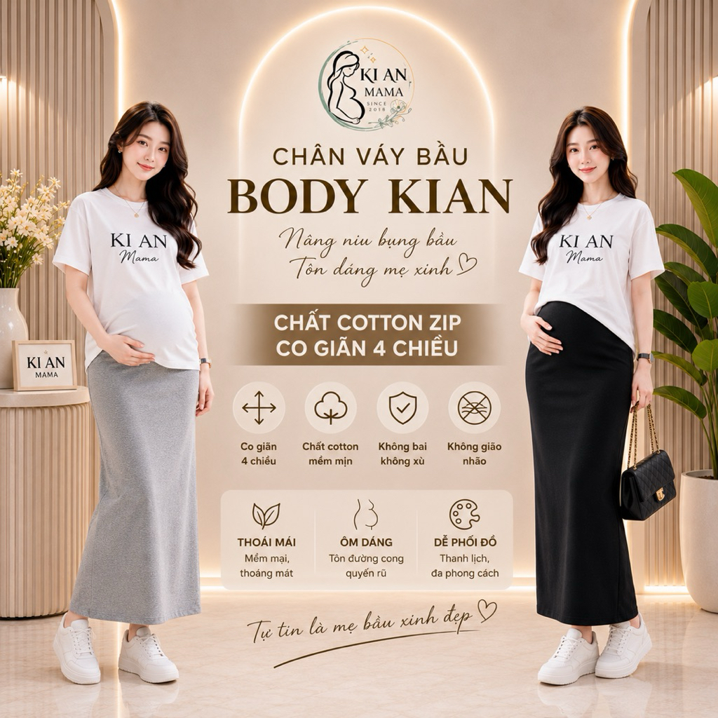 Chân váy bầu công sở body KIAN 079 dáng suông chữ A tôn dáng, chân váy bầu trơn basic,váy bầu siêu c