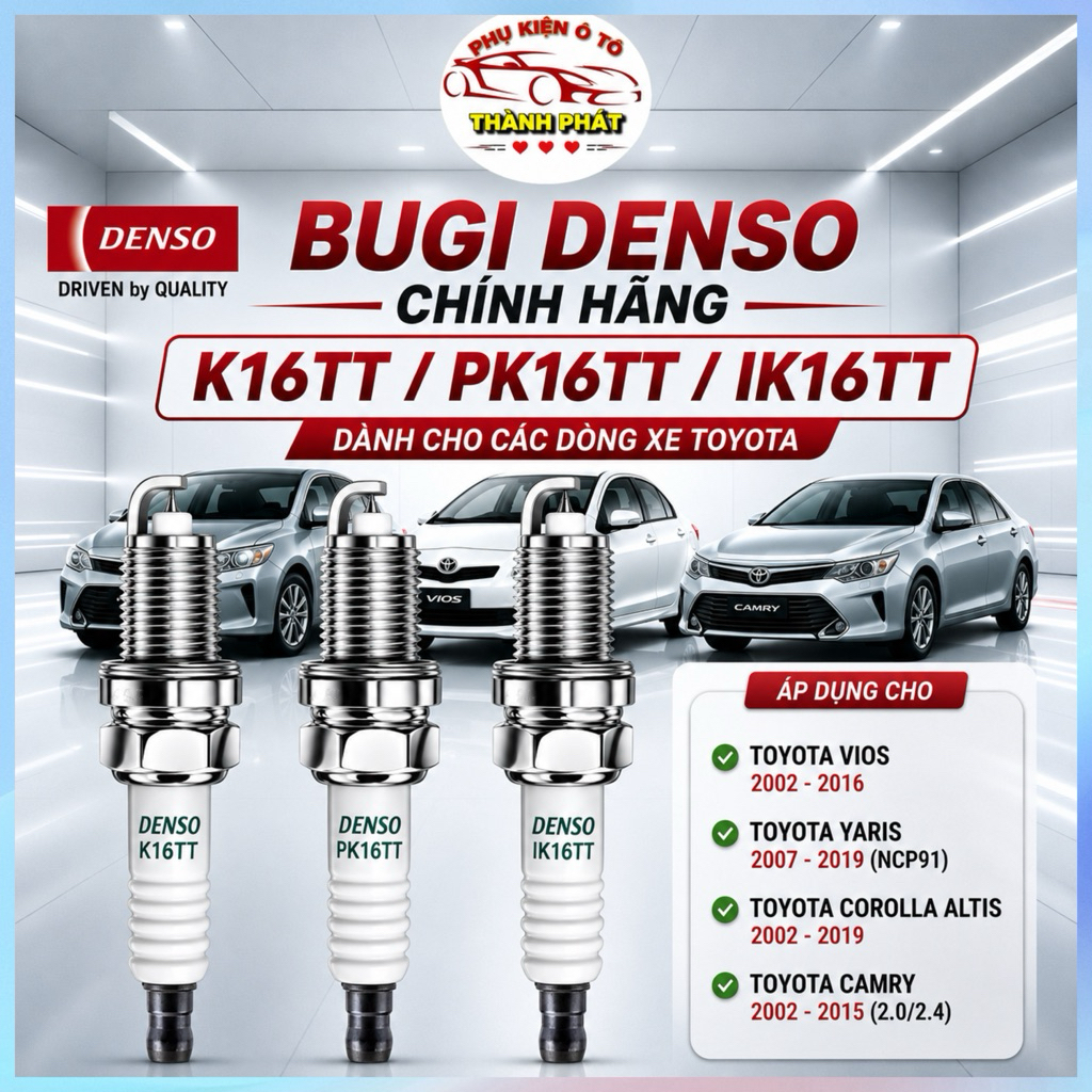 Bộ 4 Bugi Denso Cho Toyota Camry 2.0 2.4 Vios Yaris Altis Đời 2002-2019 Mã K16TT PK16TT IK16TT