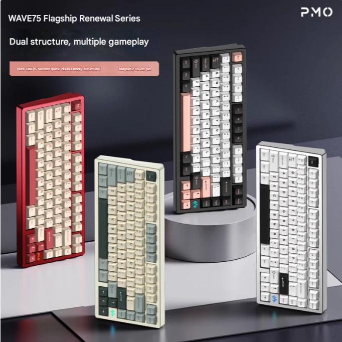 (sẵn tùy màu)Bàn Phím Cơ Nhôm CNC 75% - PMO WAVE75 - Mạch Hít Nam Châm - Catchball - RGB 3 Mode - Ho